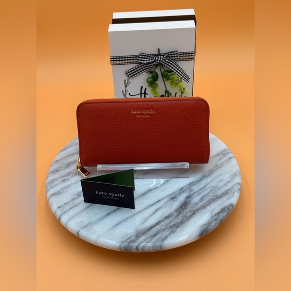 NWT Kate Spade Long Continental Zip Around Leather Wallet Taylor Autumn Oak - Picture 1 of 13